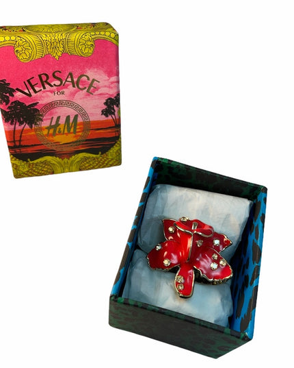 - Versace For H&M Red flower ring in BOX SZ LG Hibiscus 🌺