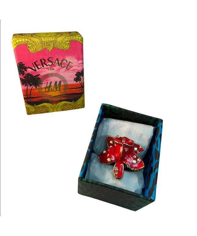 - Versace For H&M Red flower ring in BOX SZ LG Hibiscus 🌺
