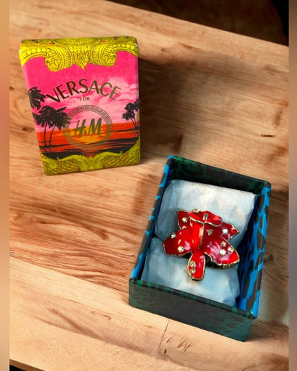 - Versace For H&M Red flower ring in BOX SZ LG Hibiscus 🌺