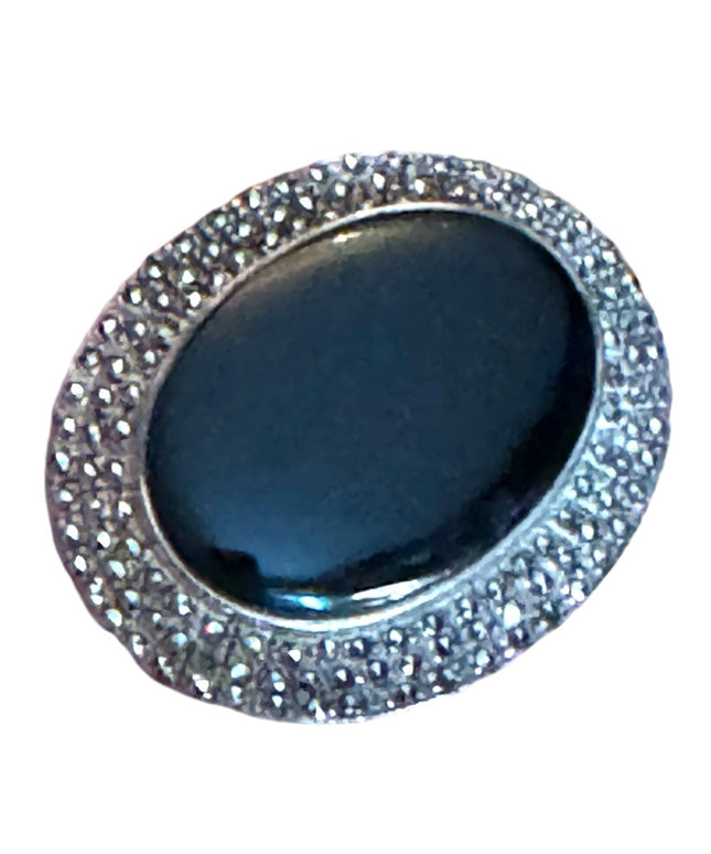 Large lovely vintage black onyx marcasite oval art deco style brooch