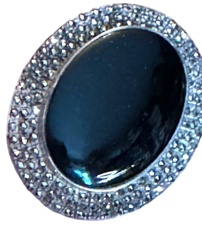 Large lovely vintage black onyx marcasite oval art deco style brooch
