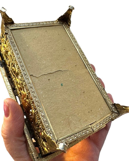 Mini Tissue Box Cover, Brass Filigree, footed, Mid Century, 1960s flowers