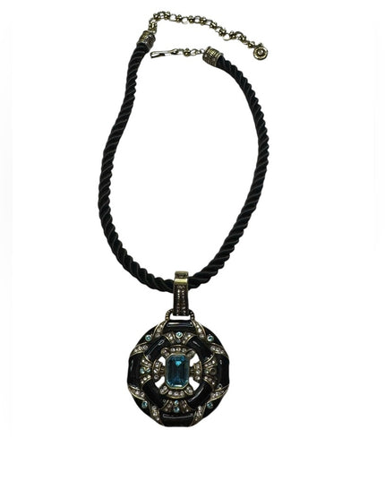 Heidi Daus Newport Chic Black Enamel Blue Crystal Pendant Enhancer Cord Necklace