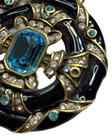 Heidi Daus Newport Chic Black Enamel Blue Crystal Pendant Enhancer Cord Necklace