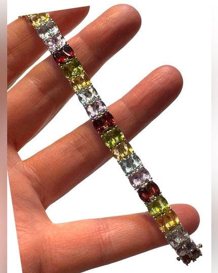 Stunning sterling silver 925 multi gemstone tennis bracelet
