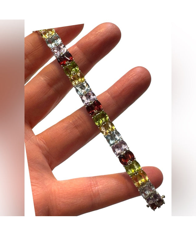 Stunning sterling silver 925 multi gemstone tennis bracelet