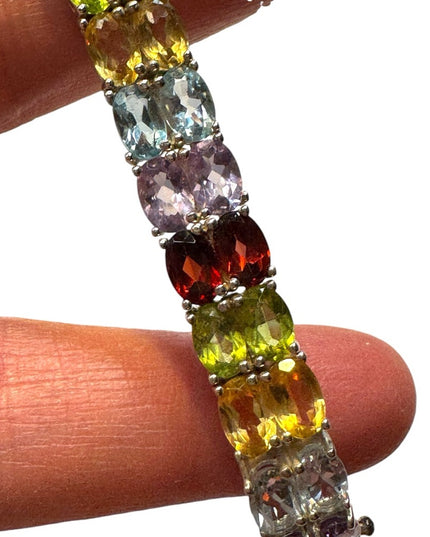 Stunning sterling silver 925 multi gemstone tennis bracelet