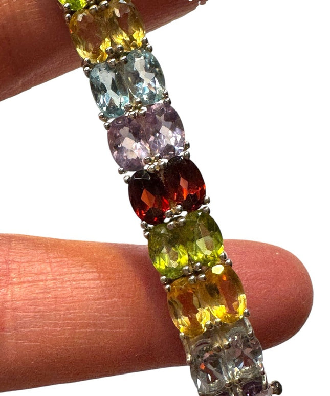 Stunning sterling silver 925 multi gemstone tennis bracelet