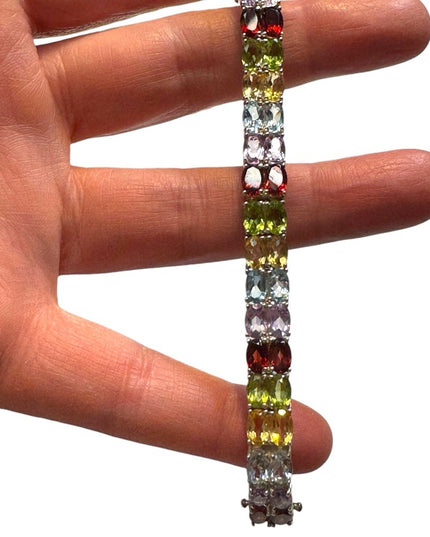 Stunning sterling silver 925 multi gemstone tennis bracelet