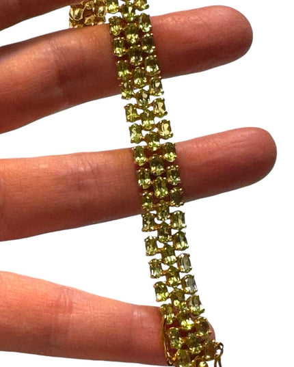 DBJ Dee Berkeley 925 Gold-plated Bracelet with Three Rows of Green Peridot Gem