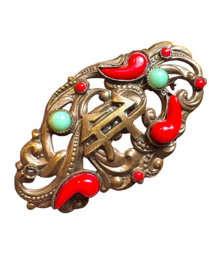 Vintage, MAX NEIGER, Asian Style, Glass, Filigree, Gold Tone, Neiger Brothers