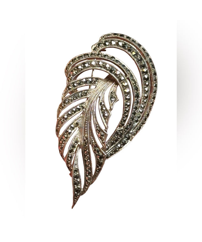 Vintage art deco feather sterling ailver 925 marcasite brooch