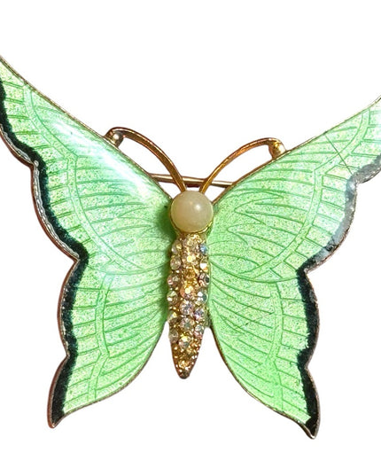 Vintage 1950’s Enamel rhinestone Butterfly Brooch Pin, Nature Jewelry