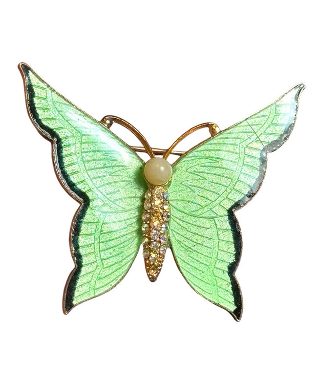Vintage 1950’s Enamel rhinestone Butterfly Brooch Pin, Nature Jewelry