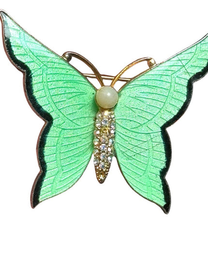 Vintage 1950’s Enamel rhinestone Butterfly Brooch Pin, Nature Jewelry