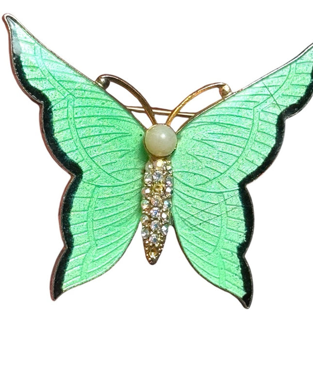 Vintage 1950’s Enamel rhinestone Butterfly Brooch Pin, Nature Jewelry