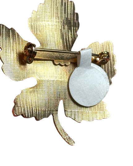 Vintage 1950’s Enamel Gold Maple Leaf Brooch Pin, Nature Jewelry
