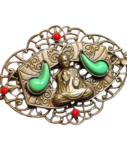 Vintage Czech Oval Gablonz unsigned Buddha brooch Max Neiger style