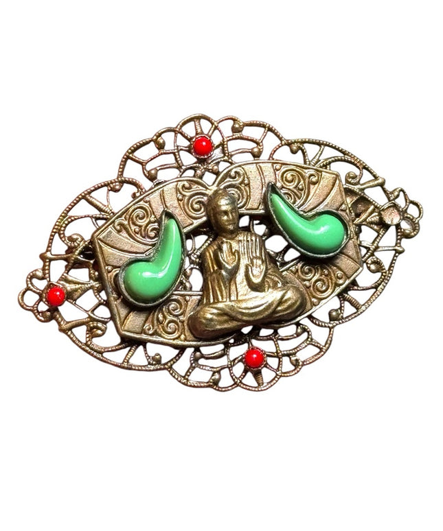 Vintage Czech Oval Gablonz unsigned Buddha brooch Max Neiger style