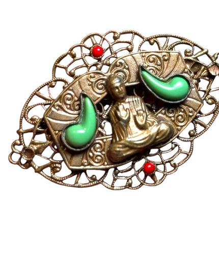 Vintage Czech Oval Gablonz unsigned Buddha brooch Max Neiger style