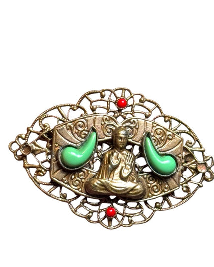 Vintage Czech Oval Gablonz unsigned Buddha brooch Max Neiger style
