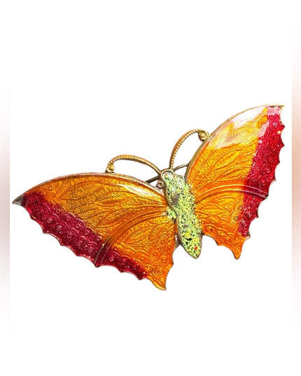 Large orangee Antique Enamelled Butterfly Pendant