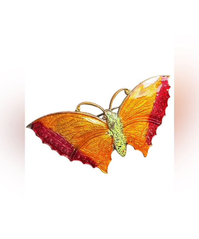 Large orangee Antique Enamelled Butterfly Pendant