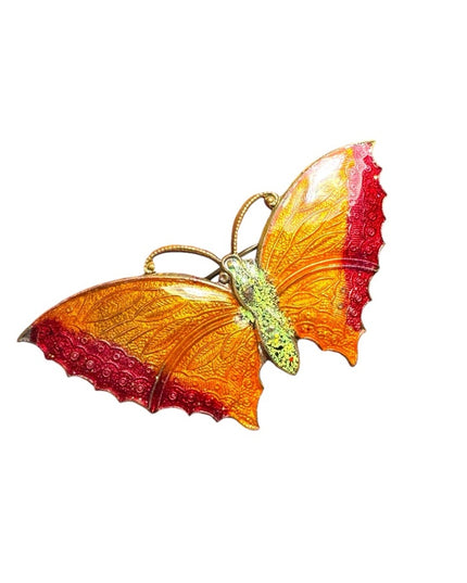 Large orangee Antique Enamelled Butterfly Pendant
