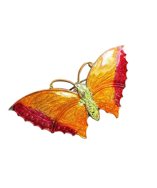 Large orangee Antique Enamelled Butterfly Pendant