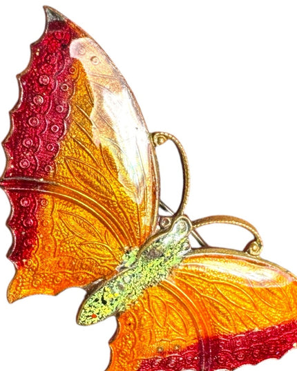 Large orangee Antique Enamelled Butterfly Pendant