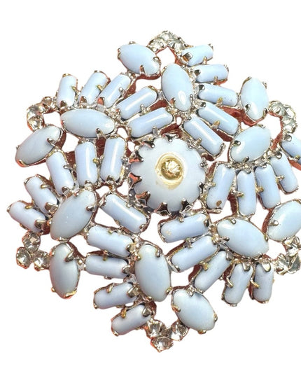 Vintagee 1960s Continental blue starburst glass silver finish brooch
