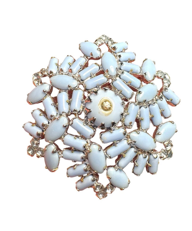 Vintagee 1960s Continental blue starburst glass silver finish brooch