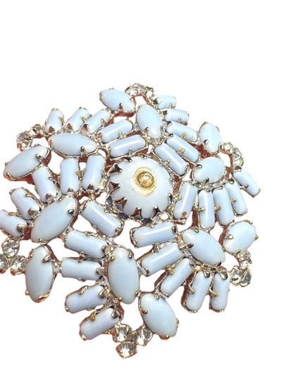 Vintagee 1960s Continental blue starburst glass silver finish brooch