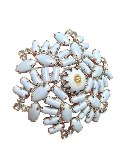 Vintagee 1960s Continental blue starburst glass silver finish brooch