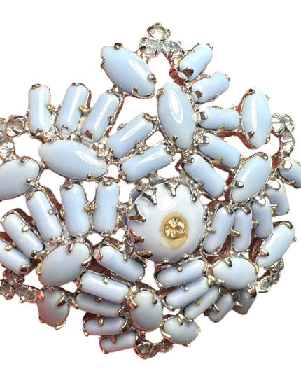 Vintagee 1960s Continental blue starburst glass silver finish brooch