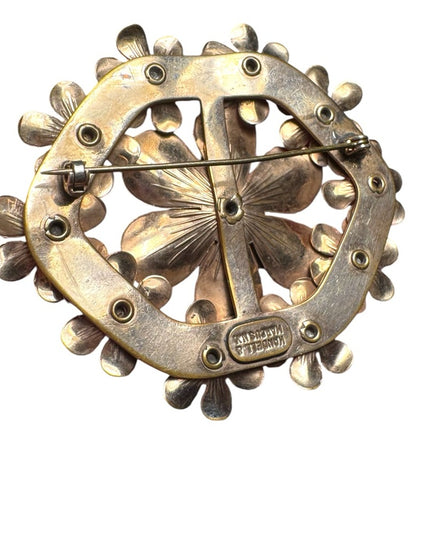 Vintage Kandell & Marcus NY LG rose gold floral flower purple crystals brooch