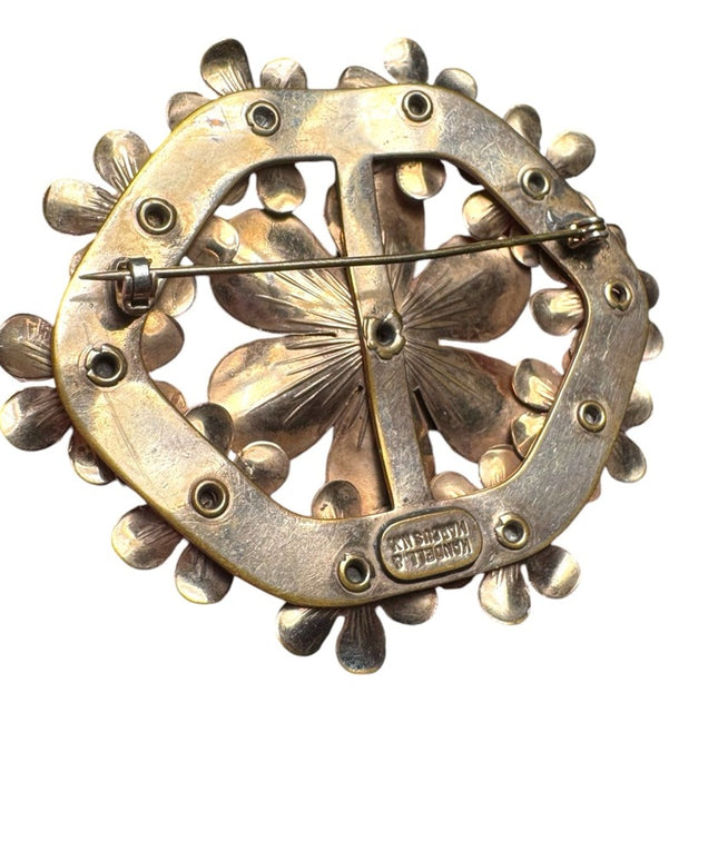 Vintage Kandell & Marcus NY LG rose gold floral flower purple crystals brooch