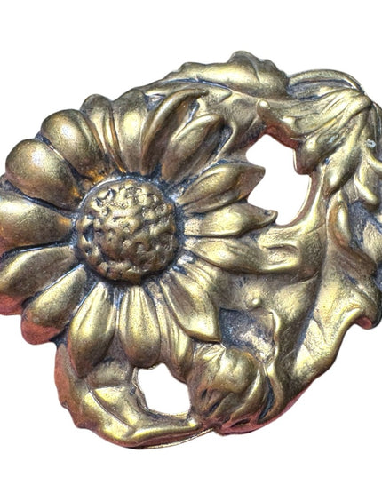 Victorian Etruscan Revival Brass Brooch | Rolled Gold | Hollow flower