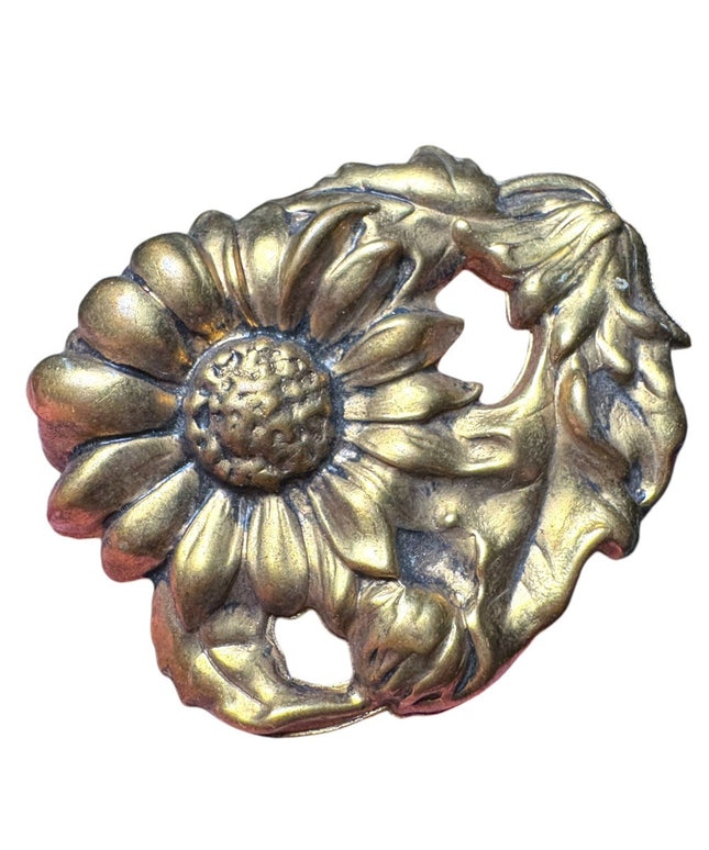 Victorian Etruscan Revival Brass Brooch | Rolled Gold | Hollow flower