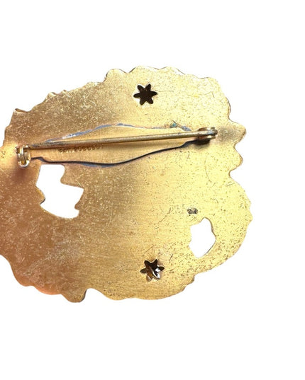Victorian Etruscan Revival Brass Brooch | Rolled Gold | Hollow flower