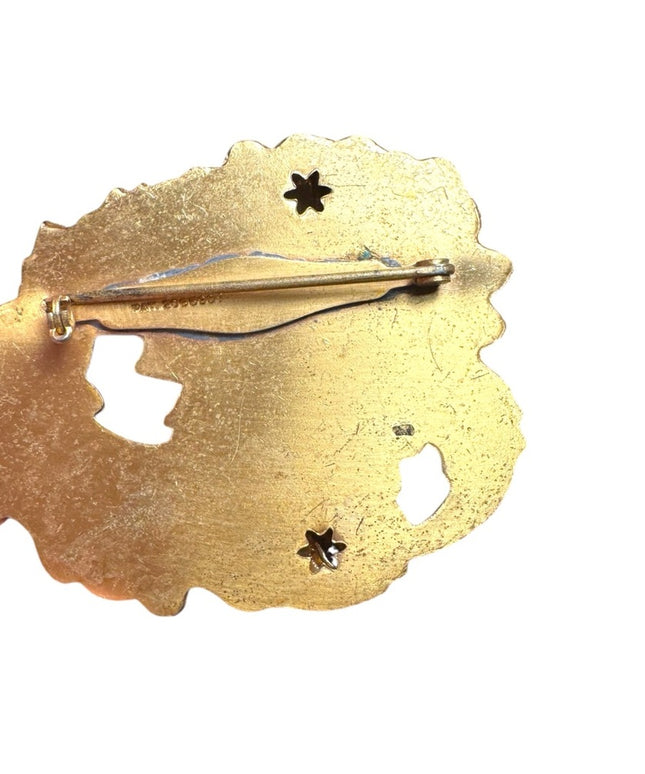 Victorian Etruscan Revival Brass Brooch | Rolled Gold | Hollow flower