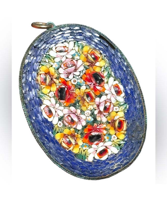 Large Early Italy 20thc Micro Mosaic glass flower handmade pendant