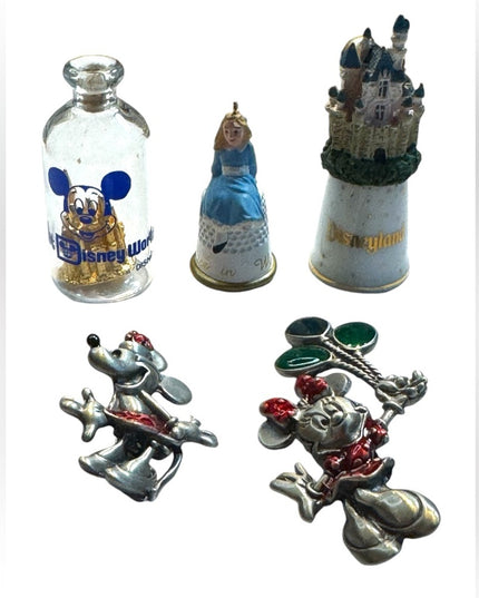 Vintage  LOT Disney brooches thimbles castle minnie mickey