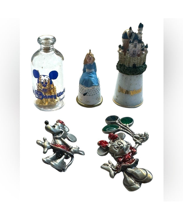 Vintage  LOT Disney brooches thimbles castle minnie mickey