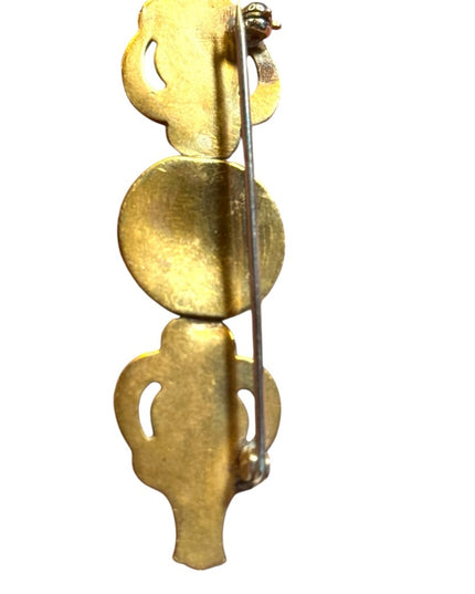 Victorian Etruscan Revival Brass bar Brooch | Rolled Gold | Hollow pearl