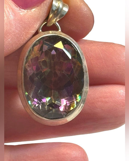 Large strrling silver mystic topaz oval 925 pendant