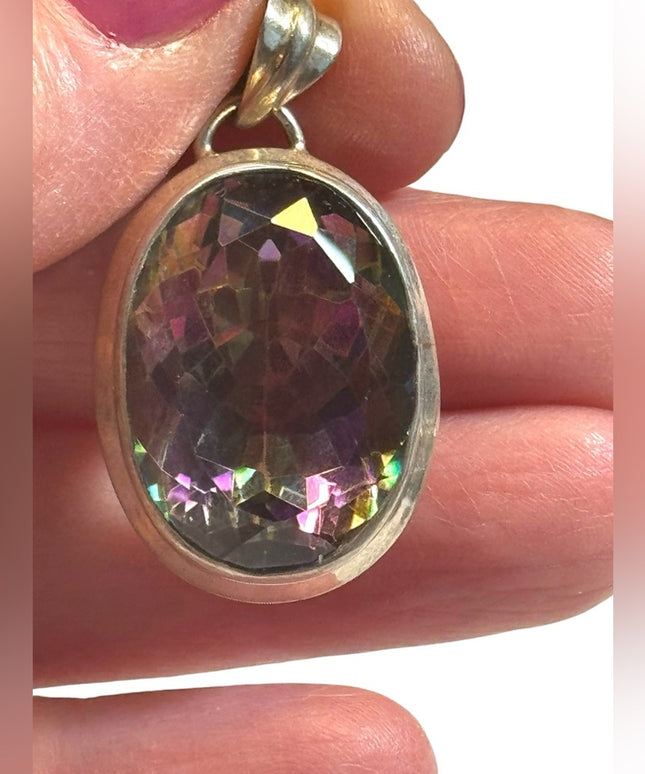 Large strrling silver mystic topaz oval 925 pendant