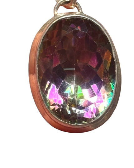 Large strrling silver mystic topaz oval 925 pendant