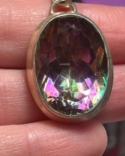 Large strrling silver mystic topaz oval 925 pendant