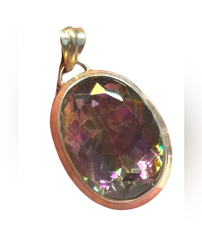 Large strrling silver mystic topaz oval 925 pendant
